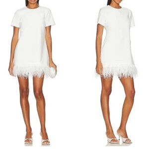 White Feather Trim Tee Dress